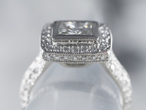 Modern Cut Diamond Engagement Ring, Platinum and … - image 8