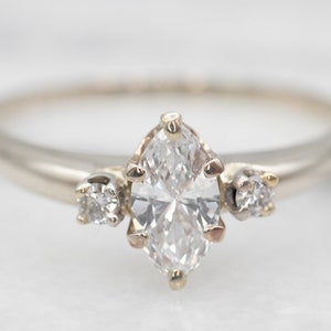 Marquise Diamond Three Stone Ring, Marquise Engagement Ring, Vintage Diamond Ring, Non-Traditional Engagement, Diamond Anniversary A26978