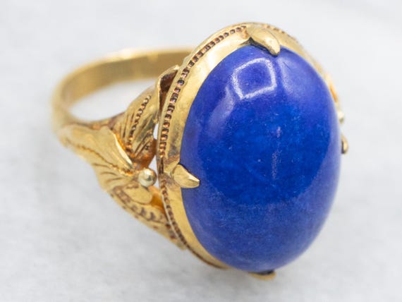 18K Gold Lapis Lazuli Statement Ring, Size 6 - image 1