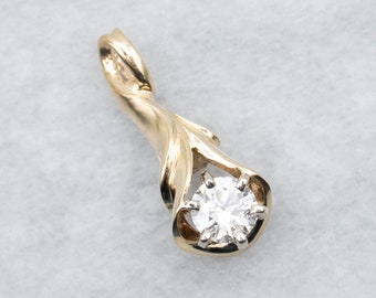 14K gult guld diamant solitaire botaniskt hänge