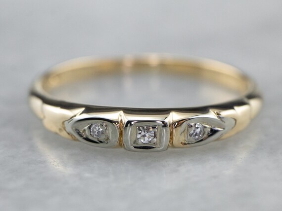 Retro Diamond Wedding Band, Two Tone Wedding Ring,