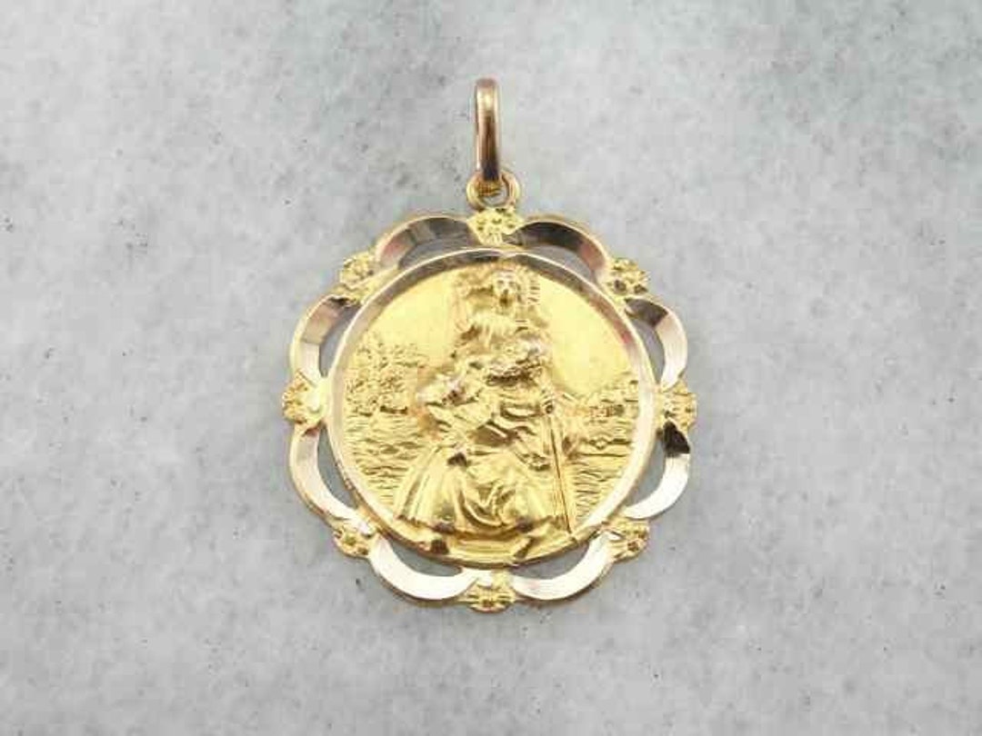 Vintage Christian Medal in Yellow Gold St. Christopher - Etsy