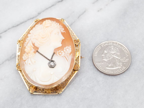 Antique Old Mine Cut Diamond Cameo Brooch or Pend… - image 5