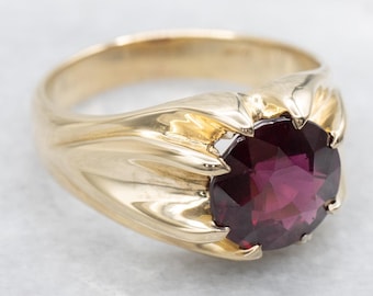 Vintage Belcher 14K Gold Garnet Ring, Statement Jewelry