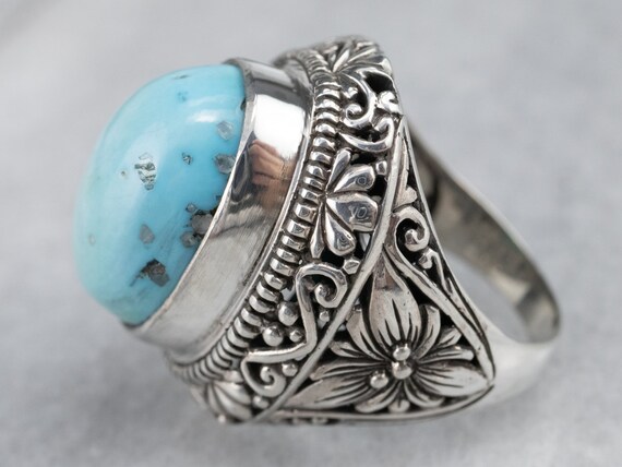 Floral Sterling Silver Turquoise Statement Ring, … - image 4