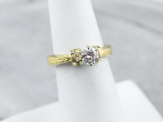 18K Gold Diamond Engagement Ring, Wheat Pattern B… - image 7