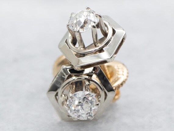 Vintage 14K Gold Old Mine Cut Diamond Hexagon Stu… - image 2