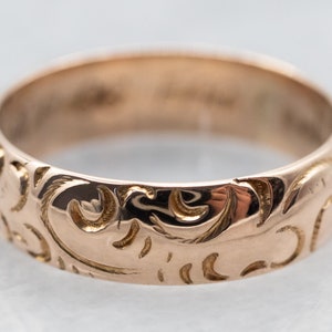 Victorian Rose Gold Cigar Band, Antique Rose Gold Band, Pattern Band, Stacking Band, Estate Jewelry, Victorian Wedding Band A23102