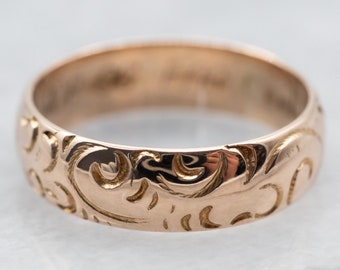 Victorian Rose Gold Cigar Band, Antique Rose Gold Band, Pattern Band, Stacking Band, Estate Jewelry, Victorian Wedding Band A23102