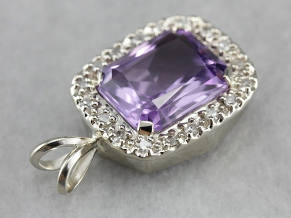 Amethyst Halo Pendant, Amethyst and Diamond, Amet… - image 3