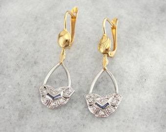 Antigüedades atrevidas: aretes Art Decó de platino, diamantes y zafiros en oro amarillo de 18 quilates FRY5X6-D