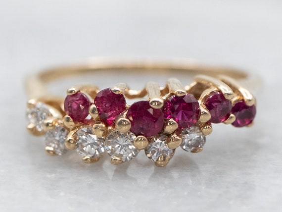 14K Yellow Gold Diamond Ruby Bypass Ring, Size 6.… - image 2
