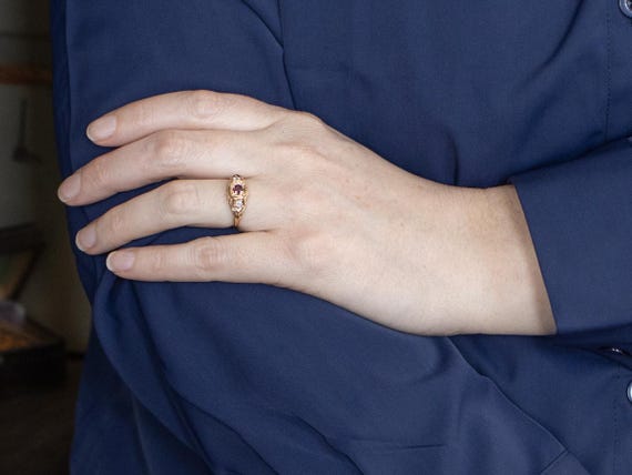 14K Yellow Gold Ruby Diamond Anniversary Ring, Si… - image 4