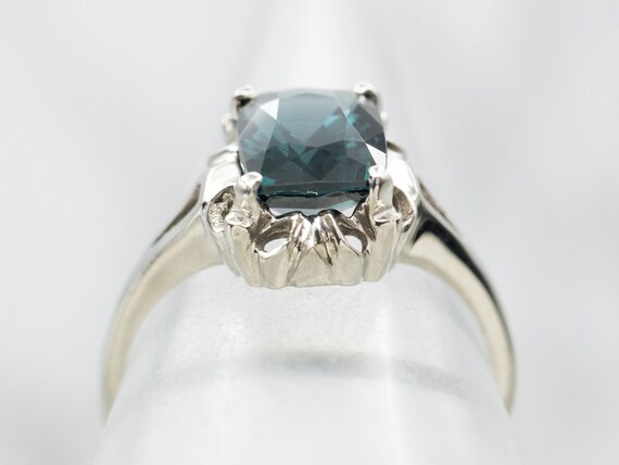 Teal Blue Spinel Solitaire Ring, 14K White Gold, … - image 4