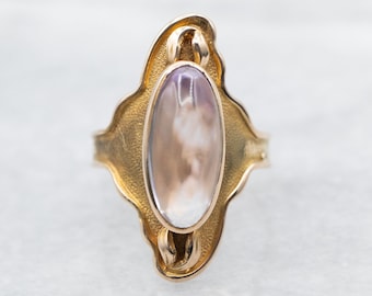 Art Nouveau Era Amethyst Cocktail Ring, Amethyst Cabochon Ring, Yellow Gold Amethyst Ring, Antique Amethyst Ring, Right Hand Ring A27589