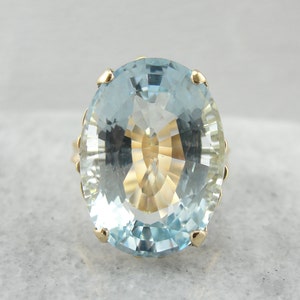 Large Aquamarine Gold Statement Ring, Pale Blue Aquamarine Cocktail Ring, Vintage Cocktail Ring, March Birthstone, ZT04TJ image 1