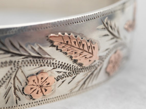 Vintage Engraved Bangle Bracelet, Etched Foliage … - image 3