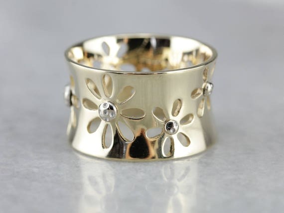 Pierced Daisy Band, Wide Band, Floral Band, Stack… - image 1