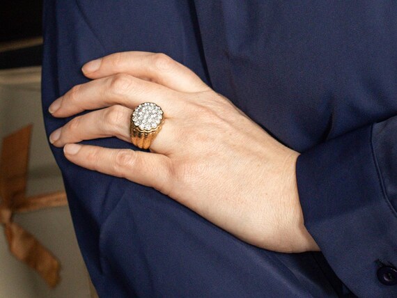Scalloped Diamond Cluster Ring, 14K Two Tone Gold… - image 4