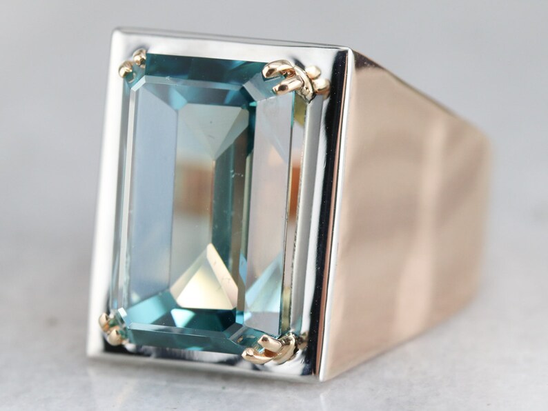 Blue Zircon Statement Ring Mixed Metal Zircon Ring Men's Etsy