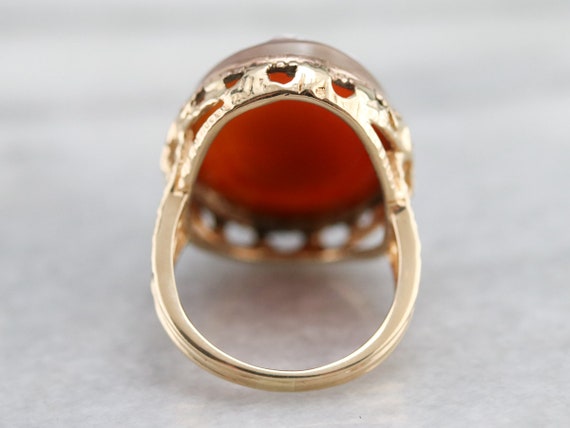 Mid Century Spartan Cameo Ring, Vintage Gold Came… - image 5