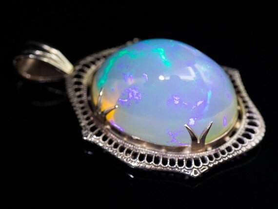 Art Deco Opal Pendant, Ethiopian Welo Opal Filigr… - image 2