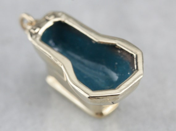 Vintage 14K Gold Bidet Charm, Blue Enamel Pendant