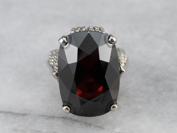 Bold Garnet Gold Cocktail Ring, Cushion Cut Garne… - image 3