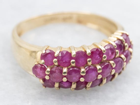 14K Yellow Gold Ruby Cluster Ring, Anniversary Ba… - image 2