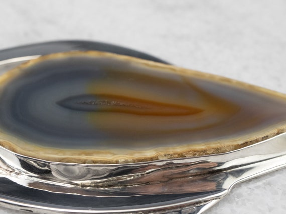 Large Pear Agate Pendant, Sterling Silver Artisan… - image 8