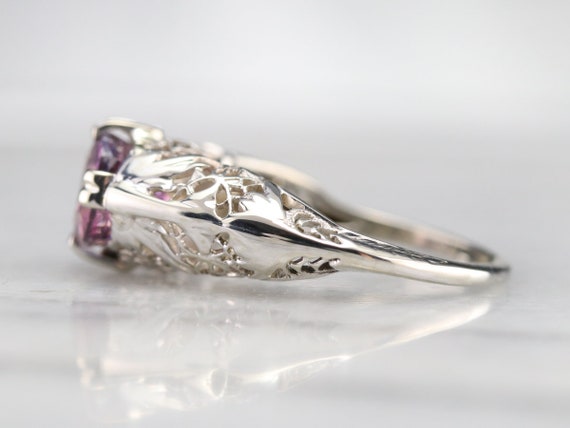 Art Deco Pink Ceylon Sapphire Solitaire Ring, Flo… - image 4