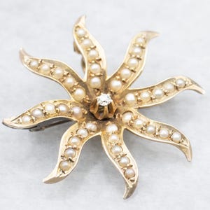 Victorian Old Mine Cut Diamond and Seed Pearl Sunburst Brooch or Pendant, Starburst Pendant, Starburst Brooch, Brooch, Pendant A59902