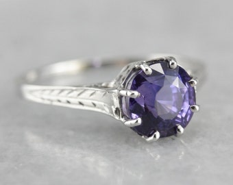 Indigo Ceylon Sapphire, Fine Blue with Hints of Purple, Antique Art Deco Engagement Ring 46HQTH
