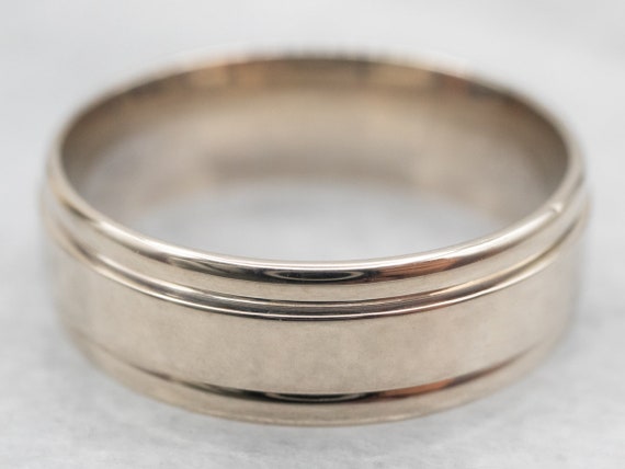 Vintage White Gold Lined Edged Wedding Band, Plai… - image 2