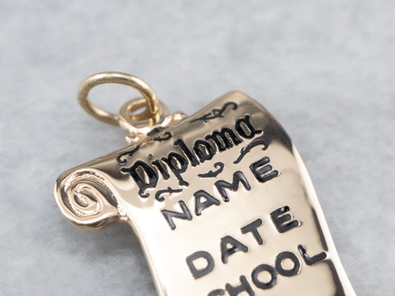 Enamel Diploma Gold Charm, Graduation Charm, Vint… - image 5