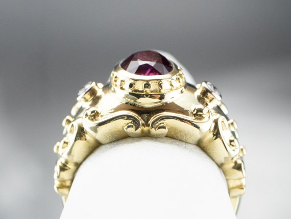 14K Yellow Gold Three Stone Ruby Diamond Ring, Si… - image 8