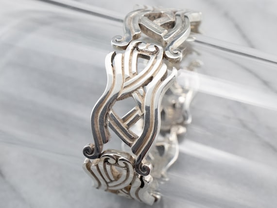 Sterling Silver Patterned Link Bracelet, Taxco Me… - image 1