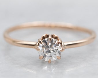 Vintage 10K Rose Gold Diamond Solitaire Engagement Ring, 0.29 Carat, Size 5.5