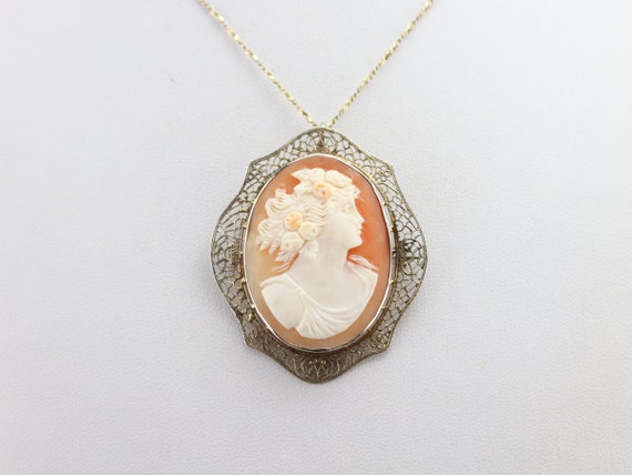 Vintage White Gold Cameo Brooch or Pendant, Cameo… - image 7