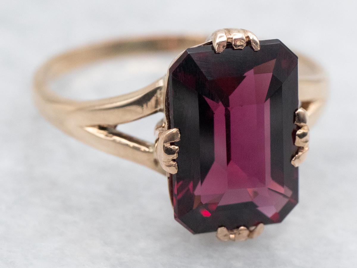 Vintage Rhodolite Garnet Solitaire Ring, Rose Gold Garnet Ring, Right Hand Ring, Garnet Jewelry, January Birthstone A54634