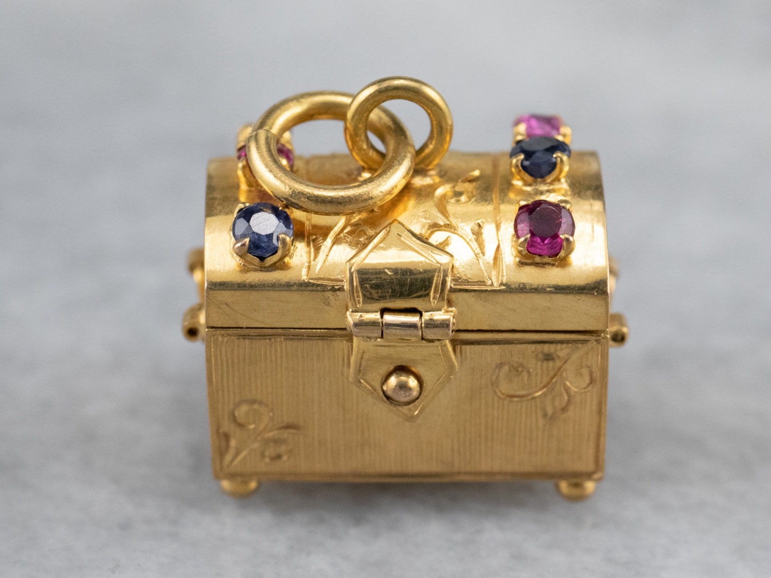 Sapphire Ruby Treasure Chest Charm Treasure Chest Pendant Etsy