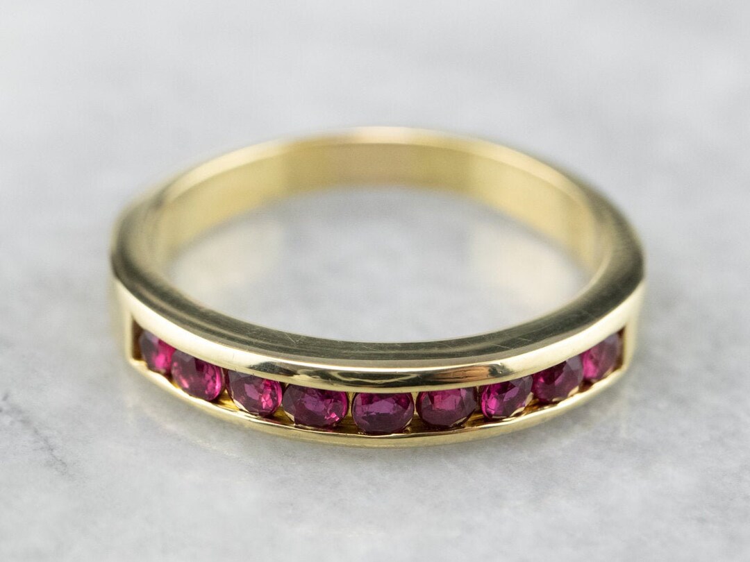 Ruby Stackable Aniversary Rings 18K Yellow Gold Ruby Channel Band, Anniversary Stacking Ring - Etsy