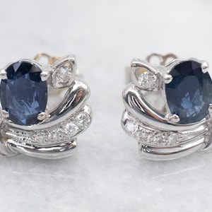Sapphire Diamond White Gold Stud Earrings, 18K Gold Sapphire Earrings, Bridal Jewelry, September Birthstone, Anniversary Gift A49577