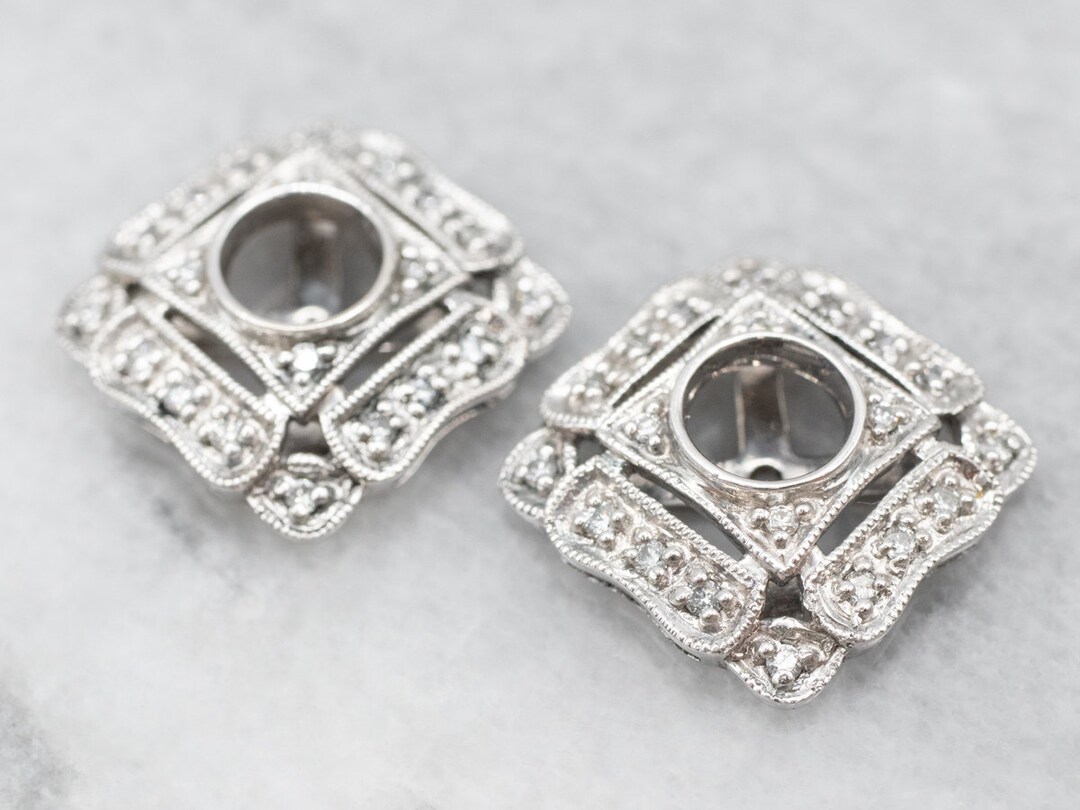 White Gold Diamond Earring Jackets White Gold Earrings Etsy