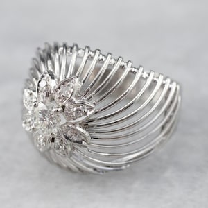 Diamond White Gold Statement Ring, Cocktail Ring, Chunky Ring, Domed Ring, Bombe Ring, Right Hand Ring, 1A4JT074