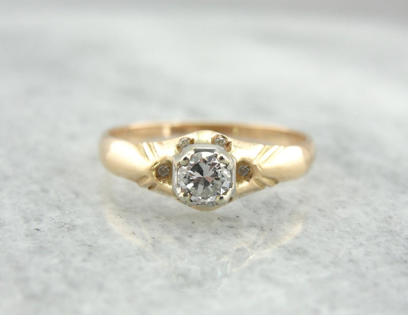 Victorian Gold Diamond Studded Belcher Engagement Ring Etsy
