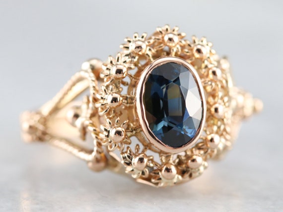 Gold Filigree Sapphire Ring, Sapphire Statement R… - image 2