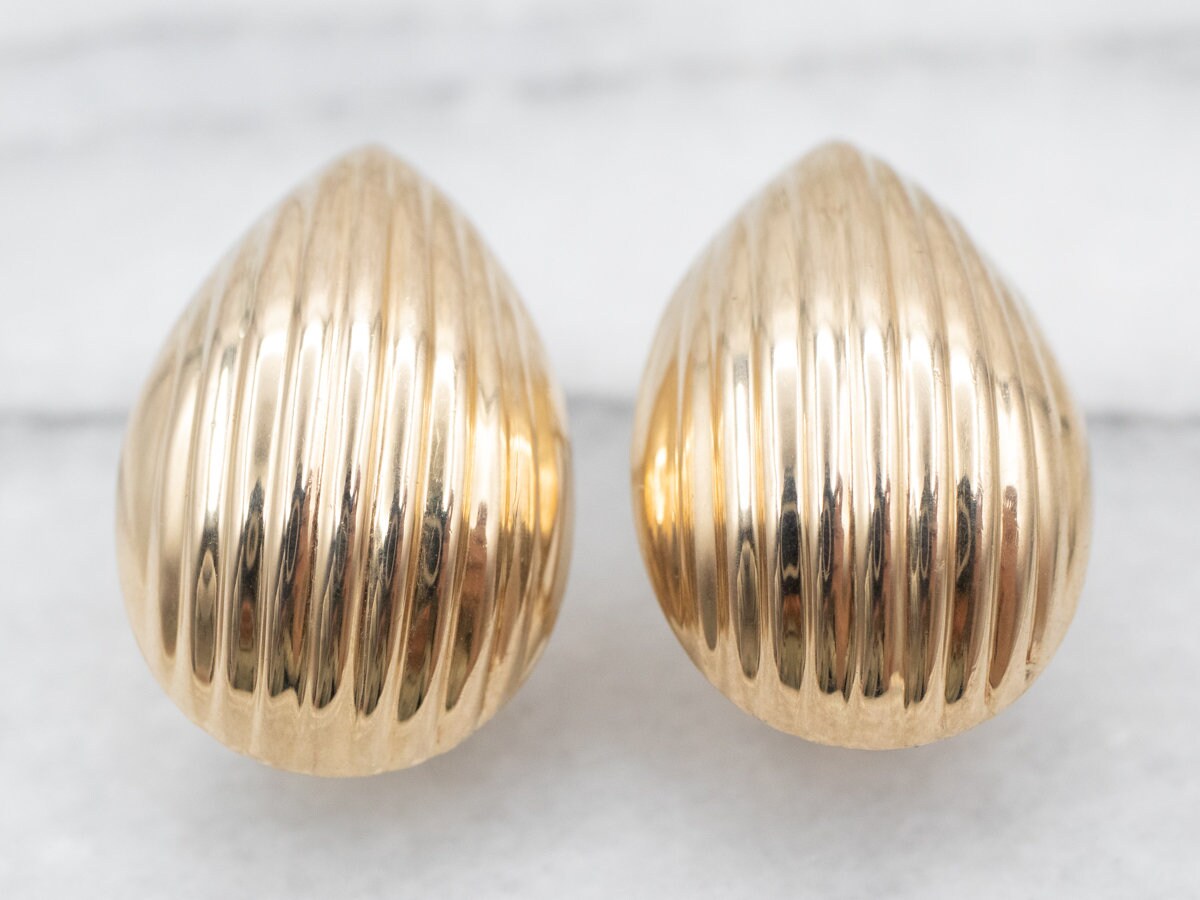 Yellow Gold Hollow Earrings With Omega Backs, Statement