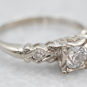 Vintage Diamond Engagement Ring, Diamond Three Stone Ring, White Gold Diamond Ring, April Birthstone, Round Brilliant Diamond A22990
