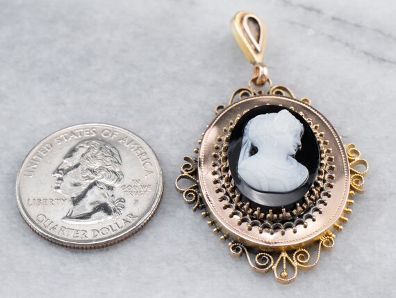 Onyx Cameo Gold Pendant, Antique Conversion Penda… - image 7